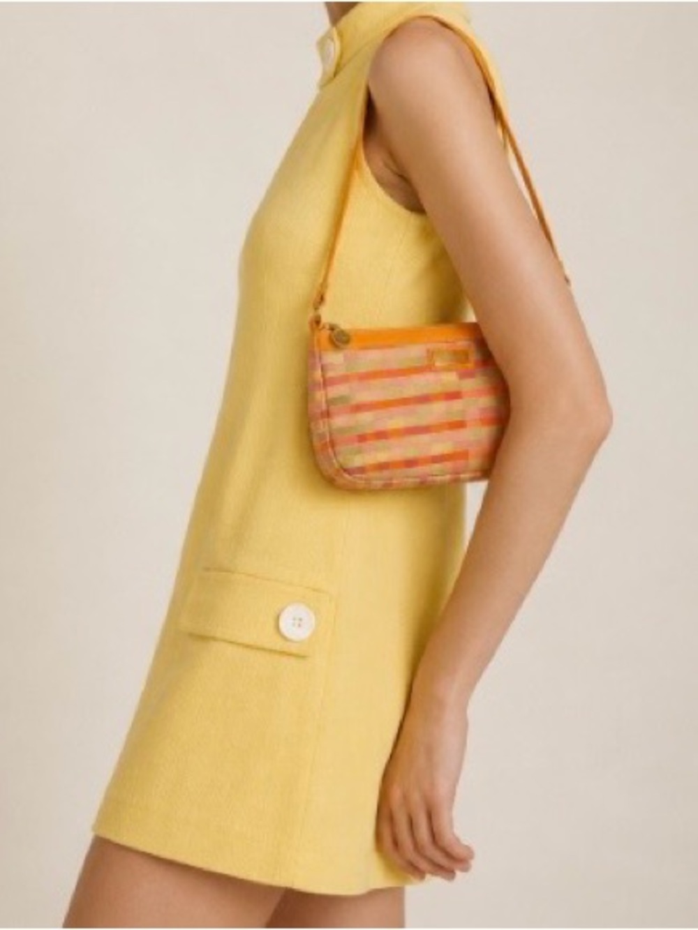 Vintage Jim Thompson Jacquard Silk Blend Orange,Pink,Yellow Woven Check Hand Bag
